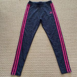 EUC! Adidas Heathered Gray Pink Stripe Leggings, L